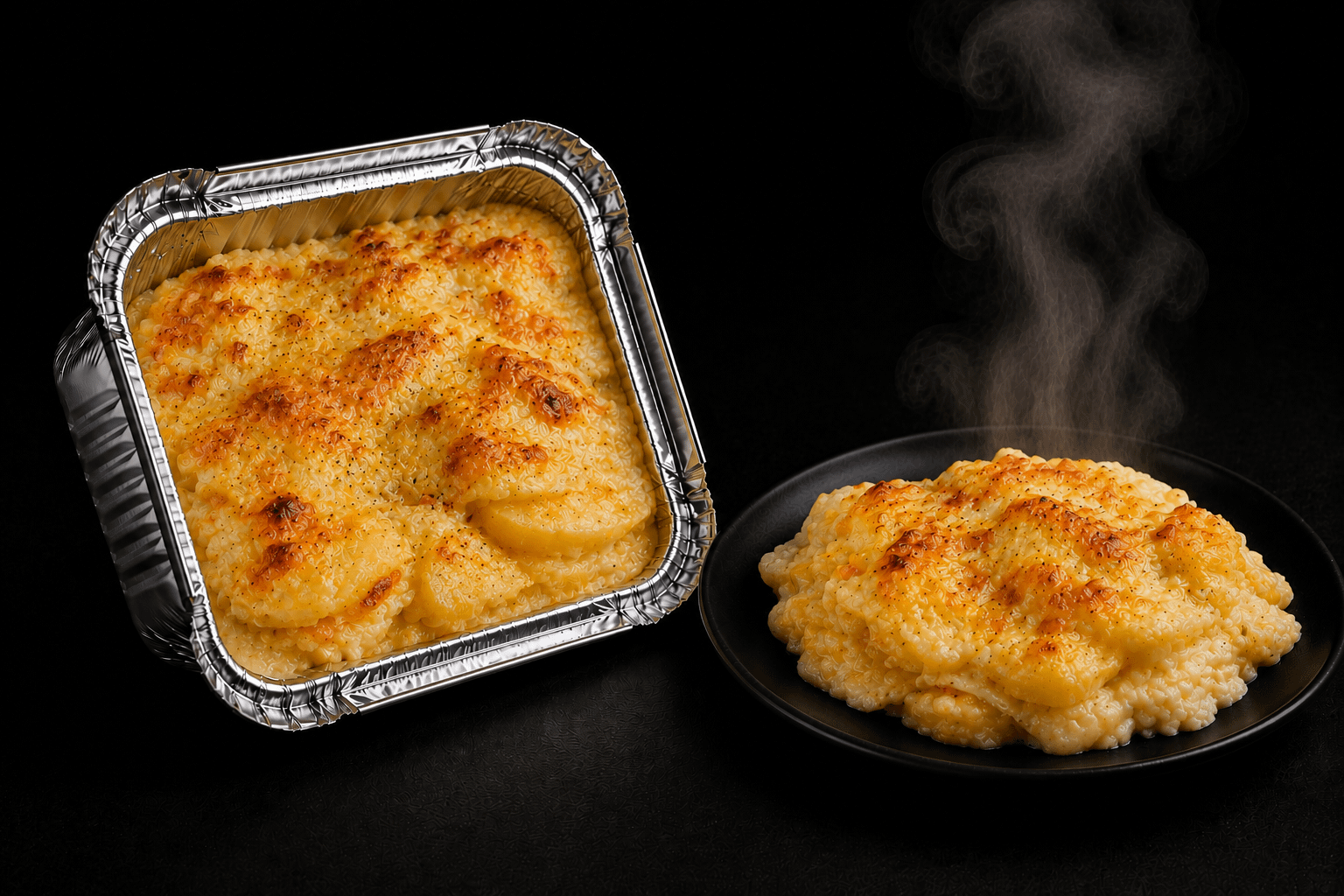 Potato Bake Breet Braai Slaghuis & Deli Creamy potato bake in a Heat & Eat meal container with a golden, cheesy topping, freshly prepared and ready to heat and serve.