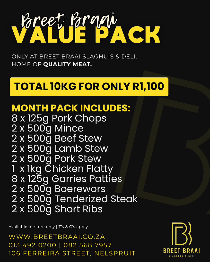 Value Pack | Economy R1,100 Breet Braai Slaghuis & Deli Value Pack | Economy R1,100